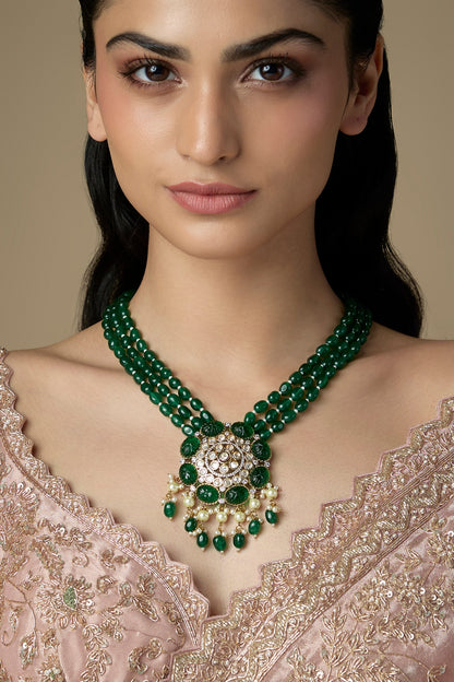 Gold Finish Green Emerald Stone Necklace