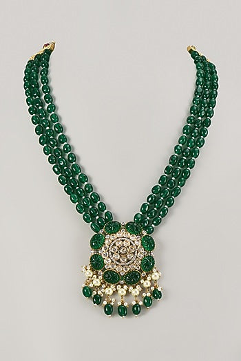 Gold Finish Green Emerald Stone Necklace