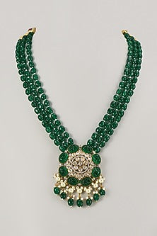 Gold Finish Green Emerald Stone Necklace