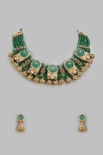 Gold Finish Synthetic Stone Necklace