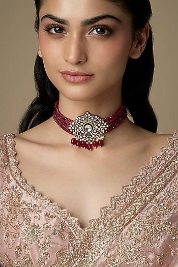 Gold Finish Ruby Synthetic Stone Choker Necklace