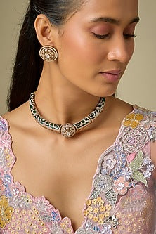 Gold Finish Kundan Polki Necklace Set