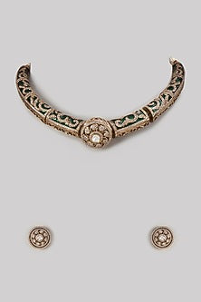 Gold Finish Kundan Polki Necklace Set