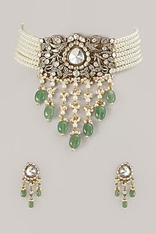 Gold Finish Kundan Polki Choker Necklace Set