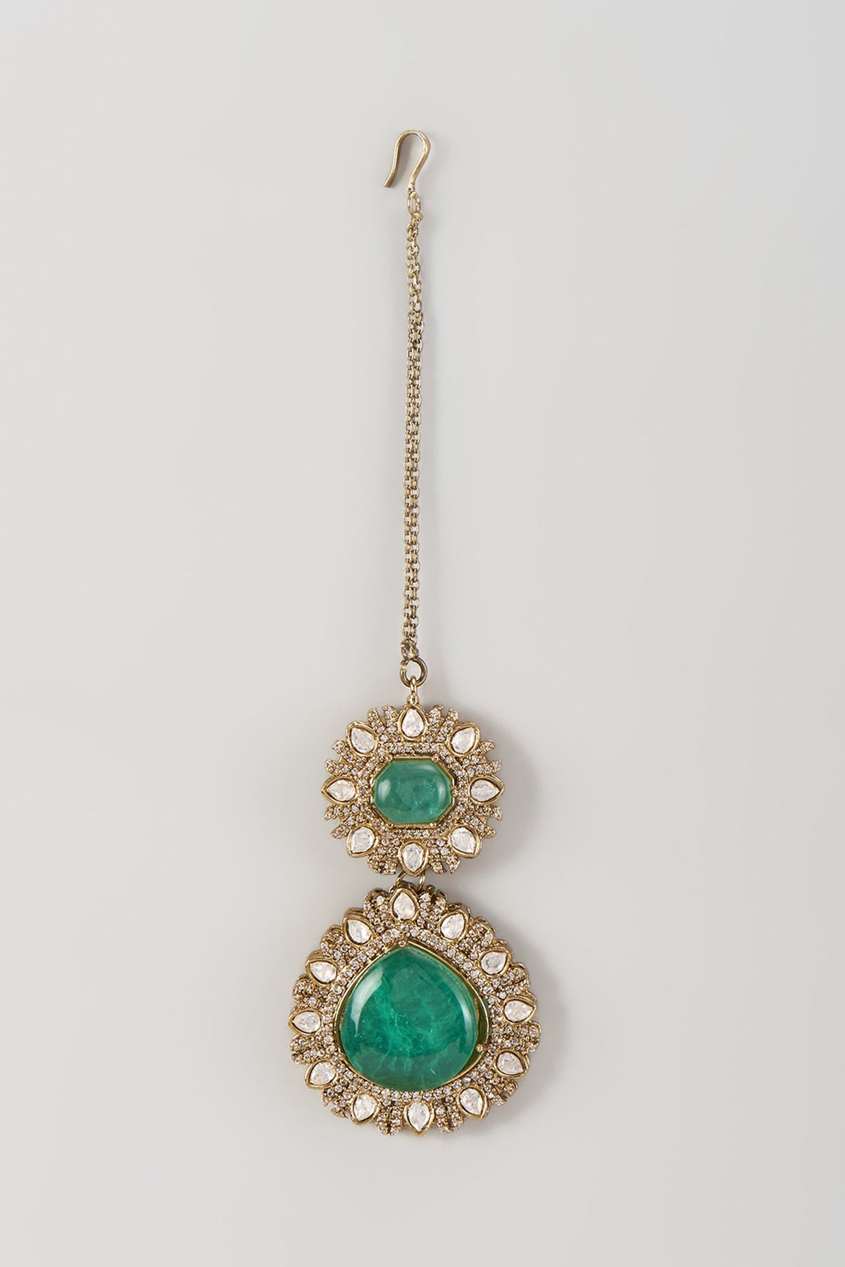 Gold Finish Kundan Polki & Emerald Stone Maangtikka