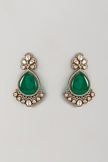 Gold Finish Kundan Polki & Emerald Stone Dangler Earrings