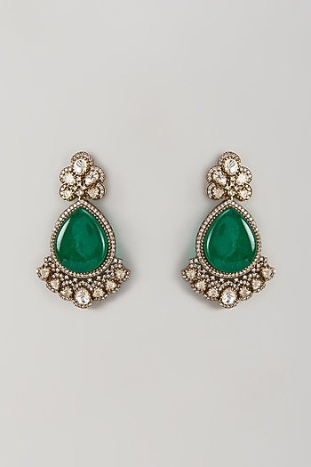 Gold Finish Kundan Polki & Emerald Stone Dangler Earrings