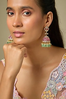 Gold Finish Kundan Polki & Ruby Stone Dangler Earrings