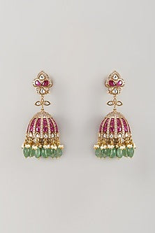Gold Finish Kundan Polki & Ruby Stone Dangler Earrings