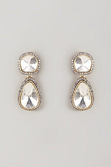 Gold Finish Kundan Polki Dangler Earrings