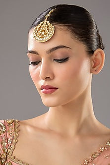 Gold Finish Kundan Polki Maangtikka