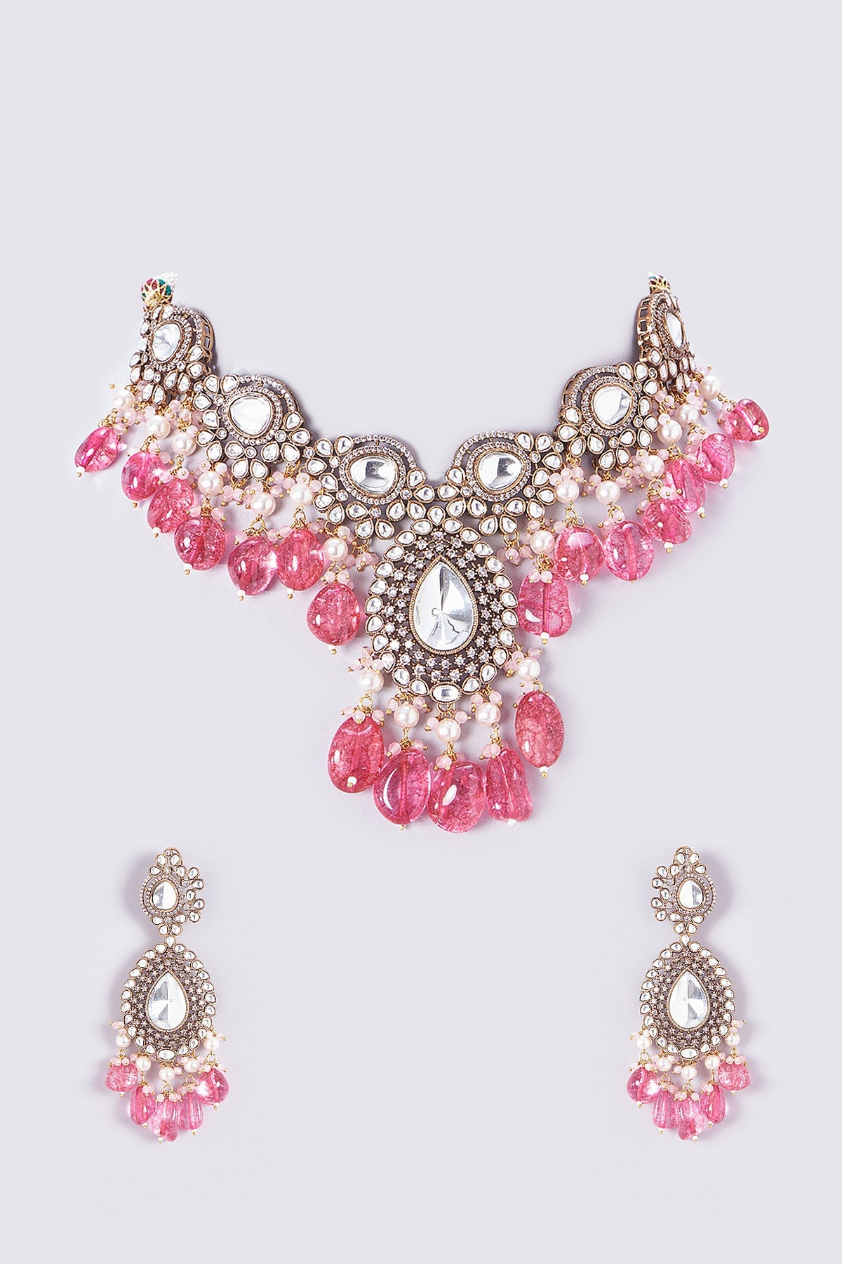 Gold Finish Kundan Polki & Red Stone Choker Necklace