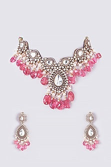 Gold Finish Kundan Polki & Red Stone Choker Necklace