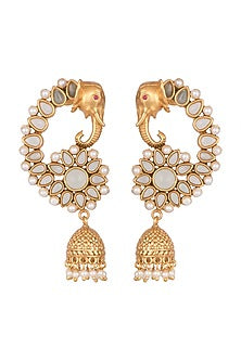 Gold Finish Faux Pearl Elephant Shaped Jhumka Earrings