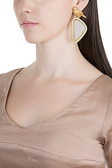 Gold Finish Green Stone Bird Earrings