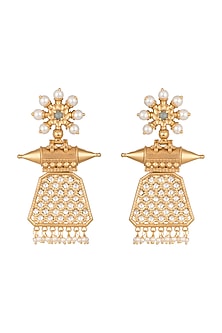 Gold Finish Kundan & Pearl Statement Earrings