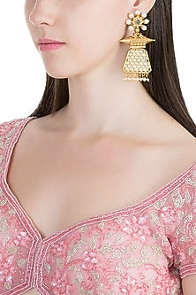 Gold Finish Kundan & Pearl Statement Earrings