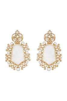 Gold Finish Kundan Polki & Pearl Earrings