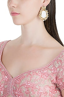 Gold Finish Kundan Polki & Pearl Earrings