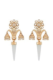Gold Finish Kundan Polki & Blue Drop Earrings
