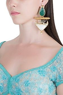 Gold Finish Green & White Stone Earrings