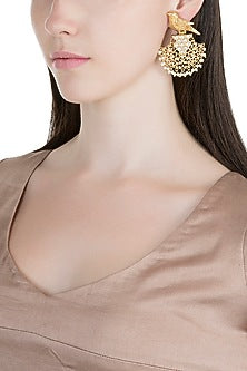 Gold Finish Kundan Polki & Pearl Bird Earrings