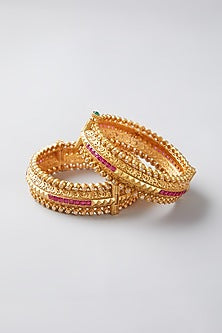 Gold Finish Ruby Openable Bangles (Set of 2)