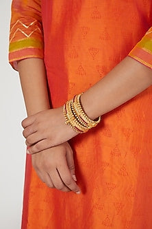 Gold Finish Ruby Openable Bangles (Set of 2)