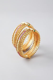 Gold Finish Ruby Openable Bangles (Set of 2)