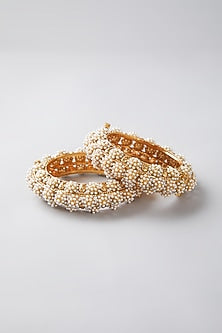 Gold Finish Pearl Bangles (Set Of 2)