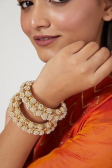 Gold Finish Pearl Bangles (Set Of 2)