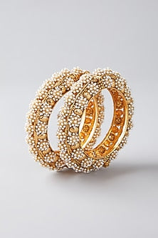 Gold Finish Pearl Bangles (Set Of 2)