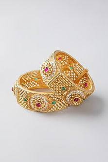 Gold Finish Multi Colored Synthetic Stone Bangles (Set of 2)