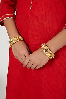 Gold Finish Multi Colored Synthetic Stone Bangles (Set of 2)
