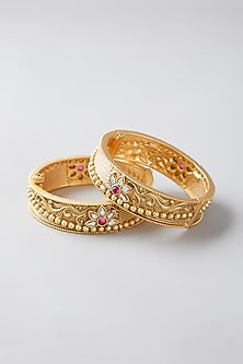 Gold Finish Multi Colored Stone Bangles (Set of 2)