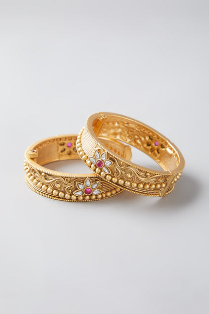 Gold Finish Multi Colored Stone Bangles (Set of 2)