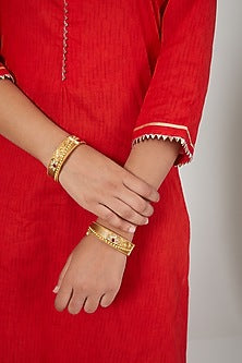 Gold Finish Multi Colored Stone Bangles (Set of 2)