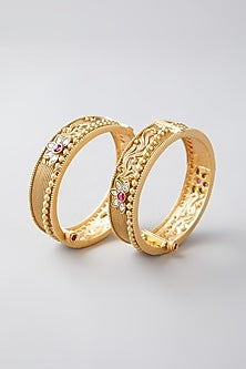 Gold Finish Multi Colored Stone Bangles (Set of 2)