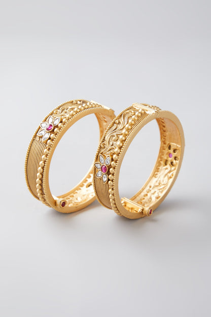 Gold Finish Multi Colored Stone Bangles (Set of 2)