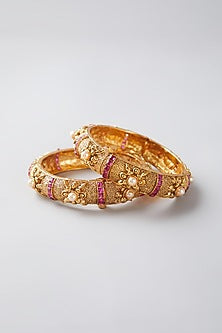 Gold Finish Ruby & Pearl Bangles