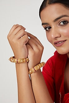 Gold Finish Ruby & Pearl Bangles