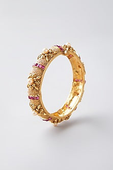 Gold Finish Ruby & Pearl Bangles