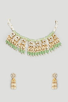 Gold Finish Kundan Polki & Pearl Necklace Set