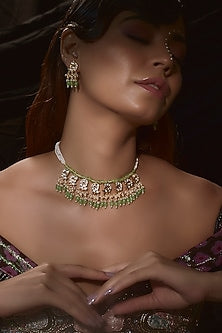 Gold Finish Kundan Polki & Pearl Necklace Set