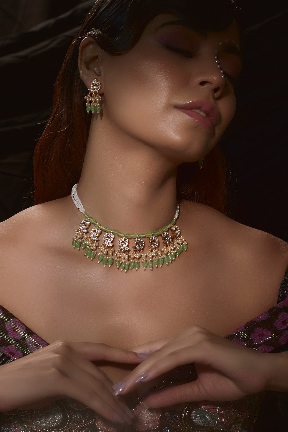Gold Finish Kundan Polki & Pearl Necklace Set
