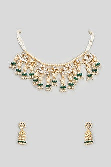 Gold Finish Kundan Polki & Pearl Necklace Set