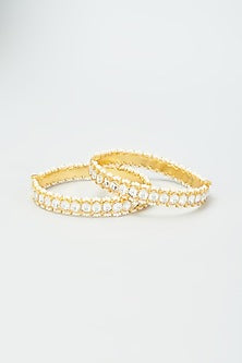 Gold Finish Kundan Polki Bangles (Set of 2)