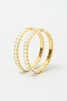 Gold Finish Kundan Polki Bangles (Set of 2)