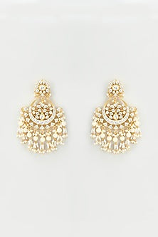 Gold Finish Kundan Polki & Pearls Chandbali Earrings