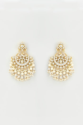 Gold Finish Kundan Polki & Pearls Chandbali Earrings
